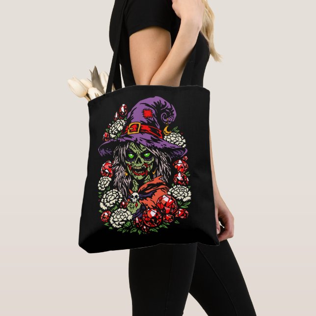 Bolsa Tote January Zombie Witch with Gems and Flowers (Close Up)