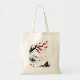 Bolsa Tote Japanese Cherry Blossom Ink Wash Painting - Zen