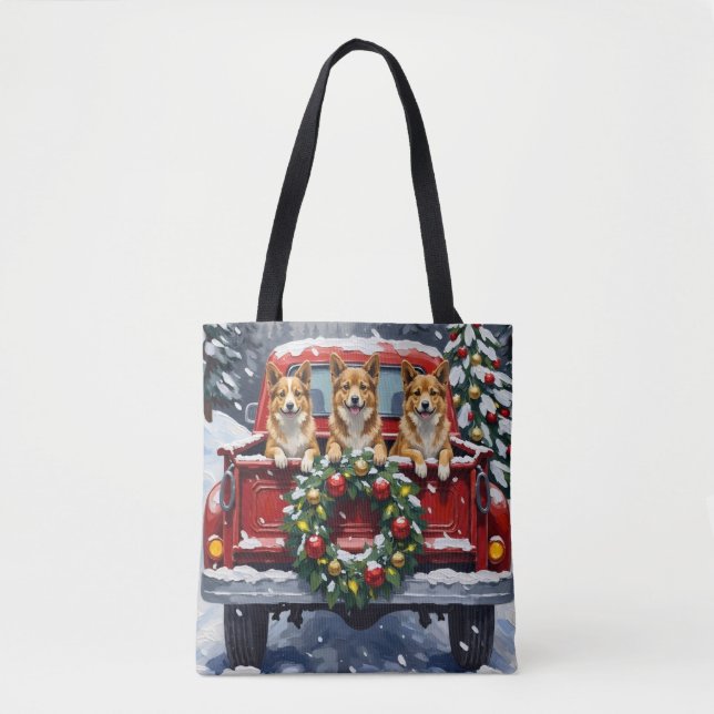 Bolsa Tote Japanese Chin Christmas Red Truck Holiday (Frente)