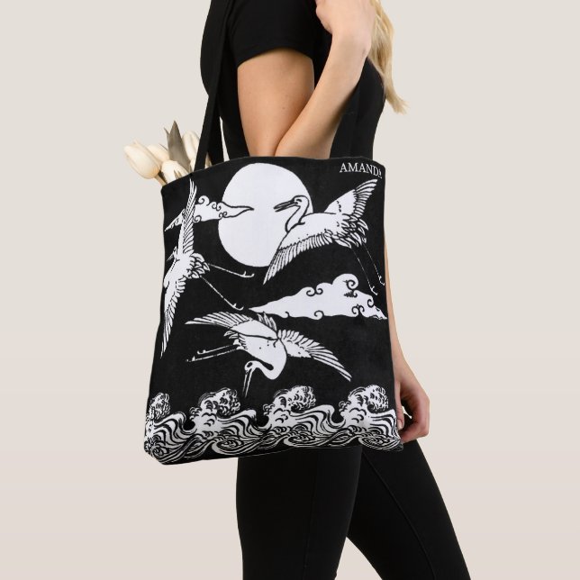 Bolsa Tote Japanese Cranes Over Waves – Personalized (Close Up)