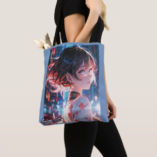 Bolsa Tote Japanese Cyberpunk Anime Girl Poster | Neon City
