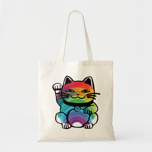 Bolsa Tote Japanese Good Luck Cat with Rainbow (Frente)