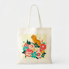 Bolsa Tote Japanese old scool cat and flowers