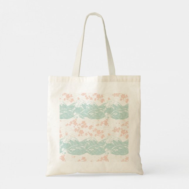 Bolsa Tote Japanese Ukiyo-e Wave and Cherry Blossom Tote Bag (Verso)
