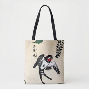 Bolsa Tote Japonês Antigo Pássaro e Wisteria