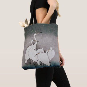 Bolsa Tote Japonês Egrets Koson Cranes Winter Snow