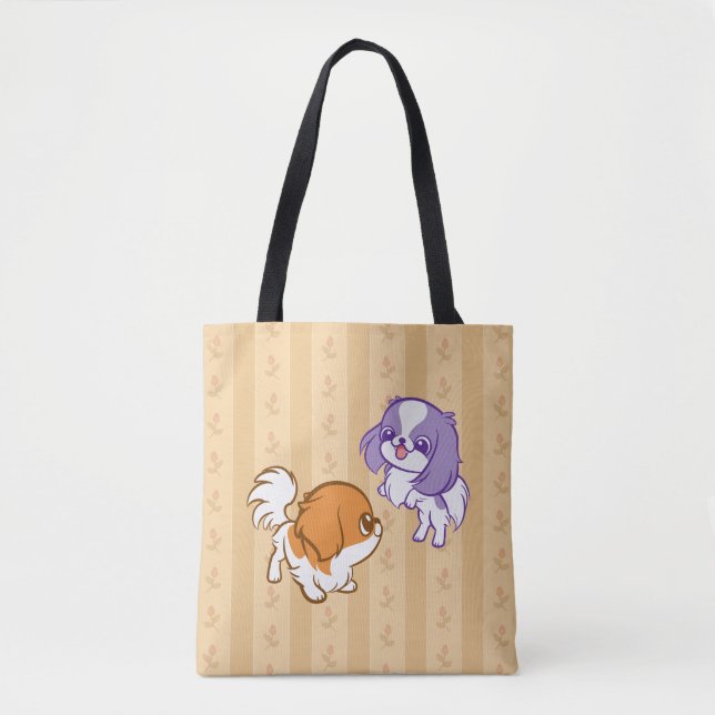 Bolsa Tote Japonês Frolicking Chin dos filhotes de cachorro (Frente)