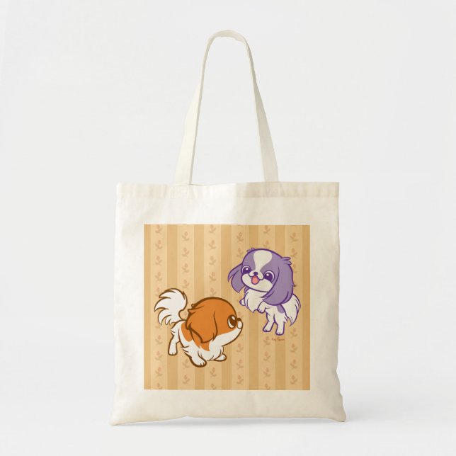 Bolsa Tote Japonês Frolicking Chin dos filhotes de cachorro (Frente)
