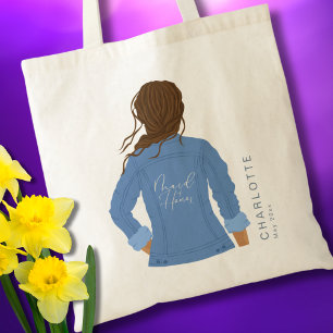 Bolsa Tote Jaqueta de Jeans Desenhada à Mão Cabelo Castanho D