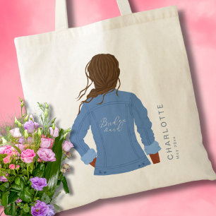 Bolsa Tote Jaqueta de Jeans Desenhada à Mão Cabelo Escuro e P