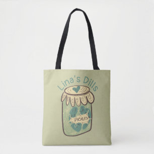 Bolsa Tote  Jar Divertido do Pickles Dill Green Comida Lover 
