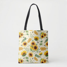 Bolsa Tote Jardim Amarelo Girassóis Abelhas de mel Saco