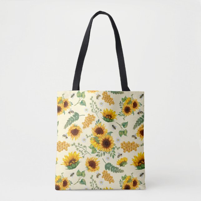 Bolsa Tote Jardim Amarelo Girassóis Abelhas de mel Saco (Frente)