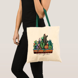 Bolsa Tote Jardim bonito do cacto da aguarela no pote