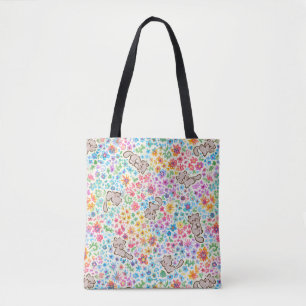 Bolsa Tote Jardim Caprichoso de Pebble Gato Cinza e Floral Vi
