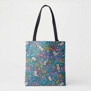 Bolsa Tote Jardim Caprichoso de Pebble Gato Cinza & Floral Vi