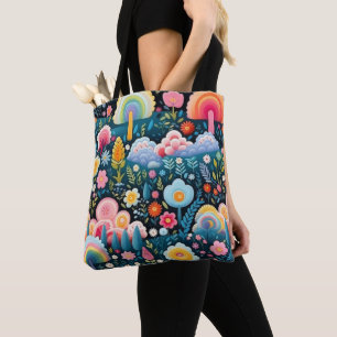 Bolsa Tote Jardim Caprichoso do Arco-íris Padrão de Fantasia 