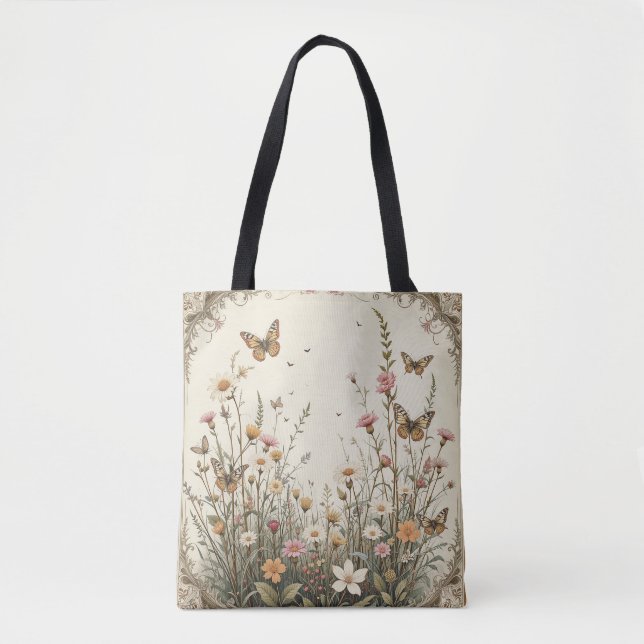 Bolsa Tote Jardim da Borboleta Vintage (Frente)