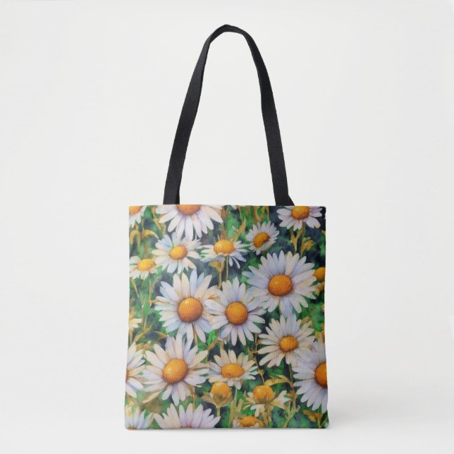 Bolsa Tote Jardim das Flores de Margarida de Aquarela (Frente)