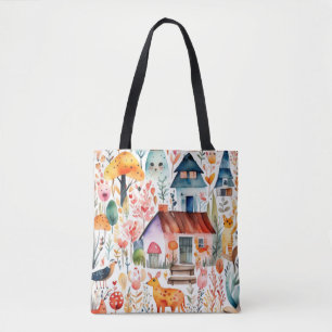 Bolsa Tote Jardim de algodão, animais de campo floral