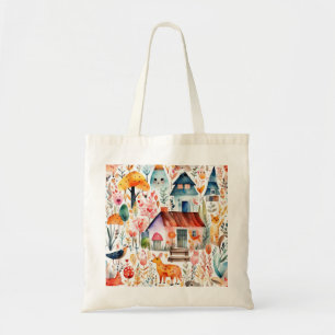 Bolsa Tote Jardim de algodão, animais de campo floral