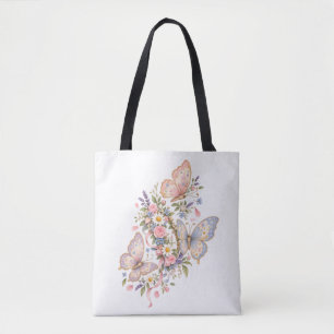 Bolsa Tote Jardim de Aniversário Borboleta Pastel