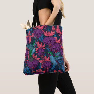 Bolsa Tote Jardim de beija-flores em roxo e azul
