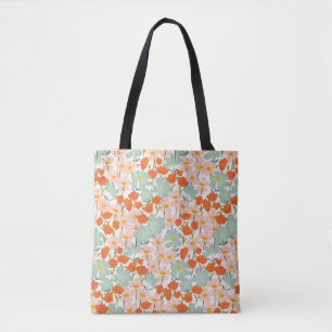 Bolsa Tote Jardim de belas flores desenhadas à mão, cor-de-