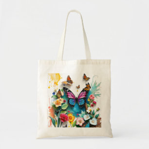 Bolsa Tote Jardim de Borboleta Vibrante Design de Primavera