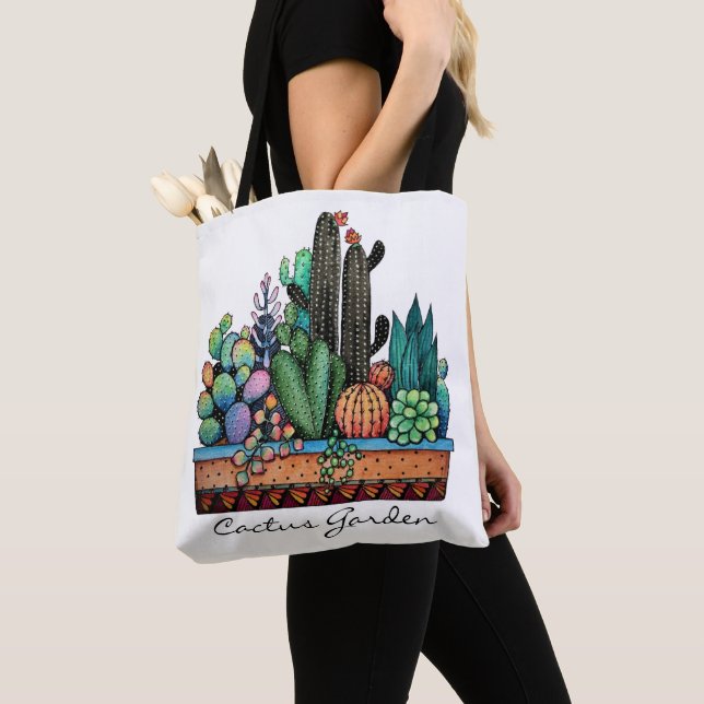 Bolsa Tote Jardim De Cactus Caquetado Em Pote (Close Up)