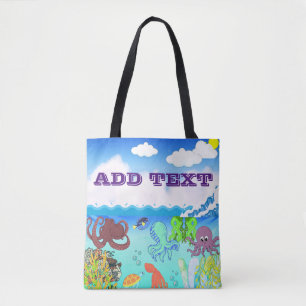 Bolsa Tote Jardim de Coral de Octopus Onda Azul