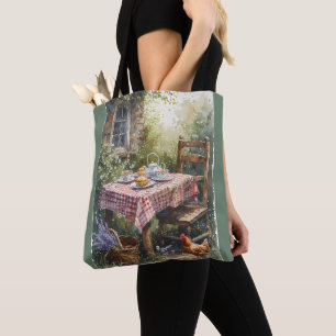 Bolsa Tote Jardim de Cottage Chá da Manhã Aquarela