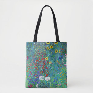 Bolsa Tote Jardim de fazenda com girassóis, Gustav Klimt