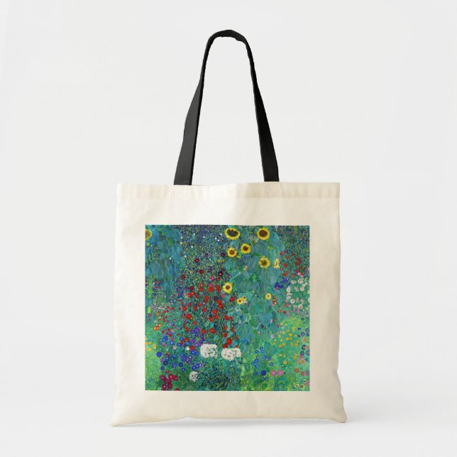 Bolsa Tote Jardim de fazenda com girassóis, Gustav Klimt (Frente)
