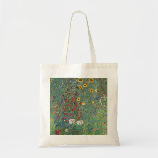 Bolsa Tote Jardim de Fazenda de Gustav Klimt com girassóis (Frente)