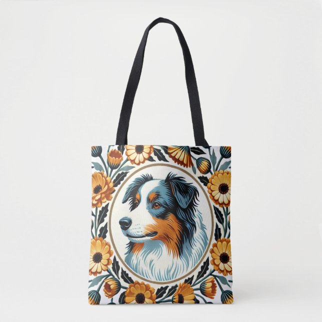 Bolsa Tote Jardim de Flores de Borda Collie (Frente)