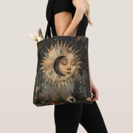 Bolsa Tote Jardim de Flores Silvestres Boho Celestial Sol Lua