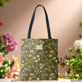 Bolsa Tote Jardim de Flores Verde Oliva Tendência Única