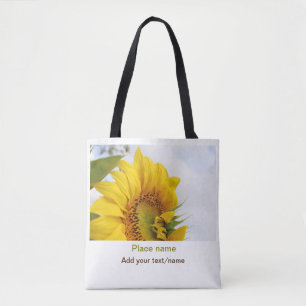 Bolsa Tote Jardim de girassol amarelo adicionar nome de texto