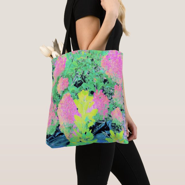 Bolsa Tote Jardim de Hydrangea rosa com folhagem amarela (Close Up)
