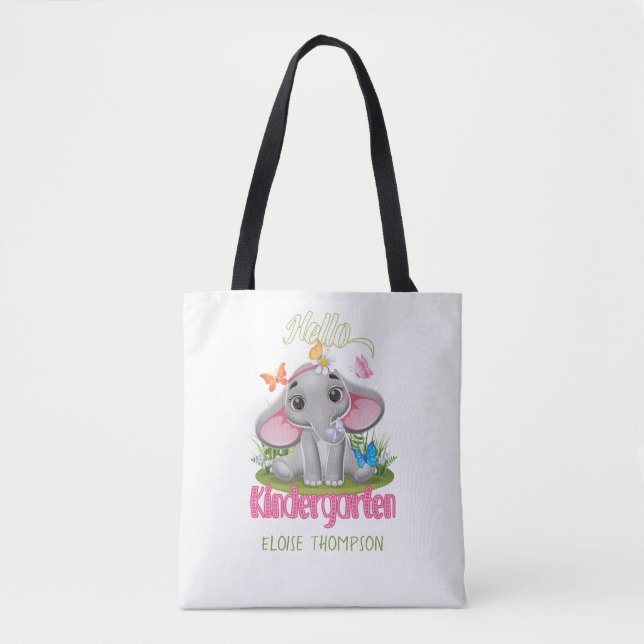 Bolsa Tote Jardim de Infância Elefante de Borboleta de volta  (Frente)