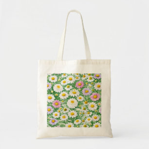 Bolsa Tote Jardim de Margaridas Pastéis e Camomila Silvestre