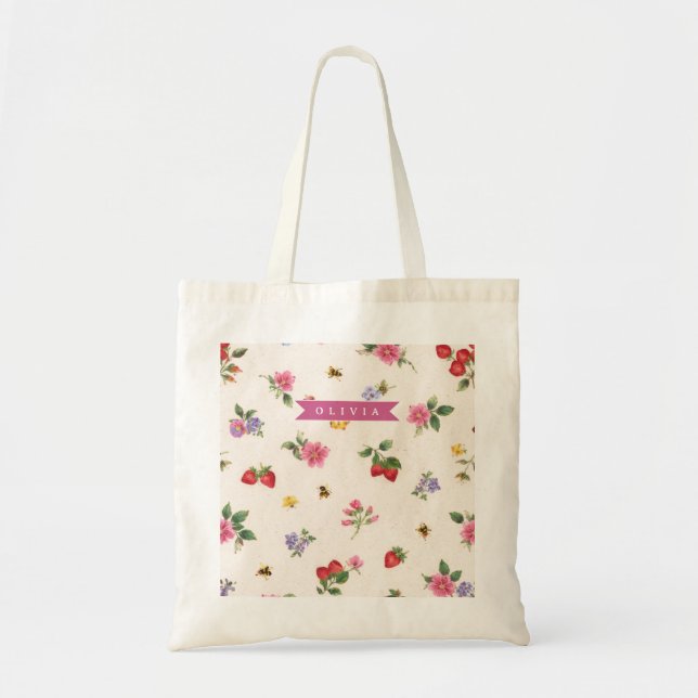 Bolsa Tote Jardim de Morango Personalizado Casa de Abelhas Co (Frente)