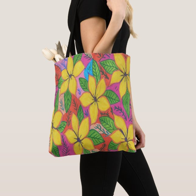 Bolsa Tote Jardim de Plumeria Tropical (Close Up)
