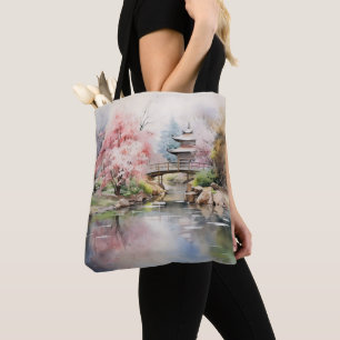 Bolsa Tote Jardim de Primavera Asiático