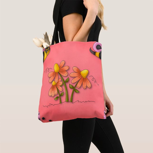 Bolsa Tote Jardim de Primavera cor-de-rosa e flores (Criador carregado)