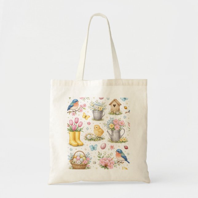 Bolsa Tote Jardim de Primavera Páscoa  (Frente)