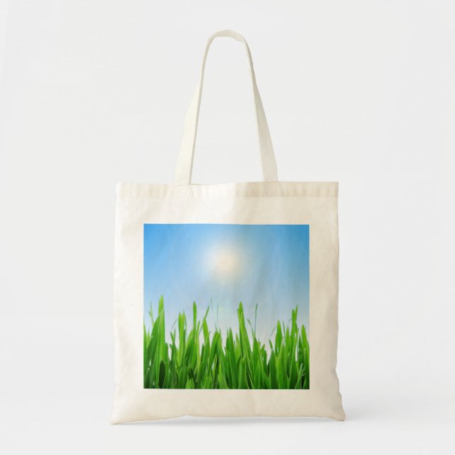 Bolsa Tote Jardim de Relva Verde com Desenho de Céu Azul (Frente)