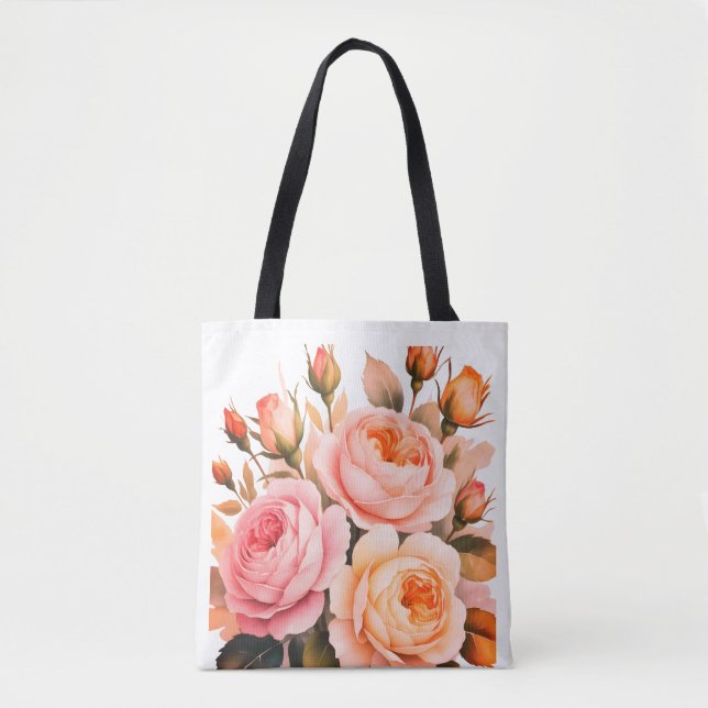 Bolsa Tote Jardim de Rosas Rosadas (Frente)