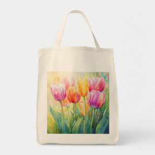 Bolsa Tote Jardim de Tulipas de Primavera de Aquecedora